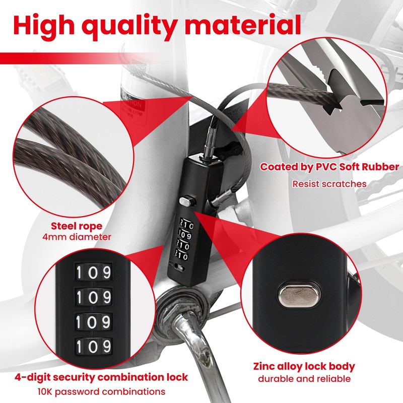 Combination Cable Lock - 3 Retractable Locks (11.8", 23.6", 47.2")