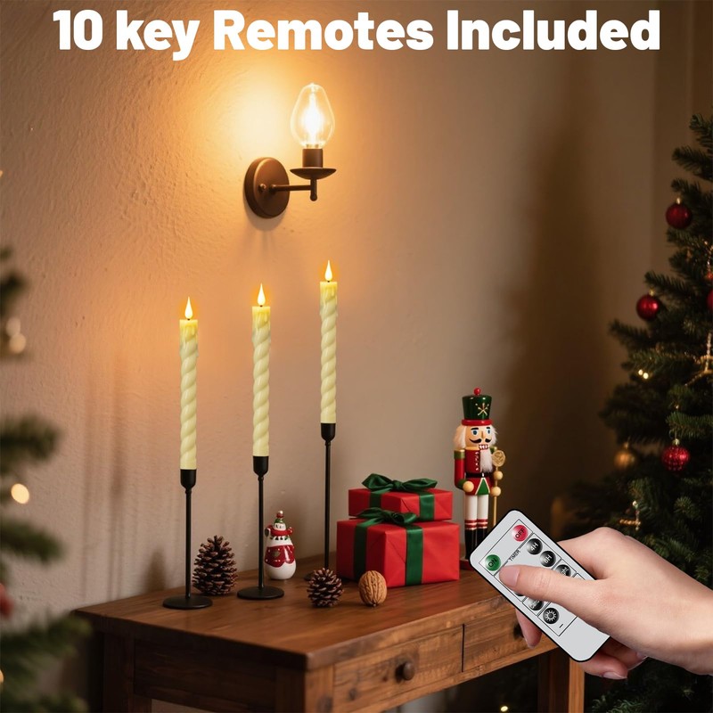 Wondise Flameless Taper Candles with Remote Timer, Ivory Battery Operated