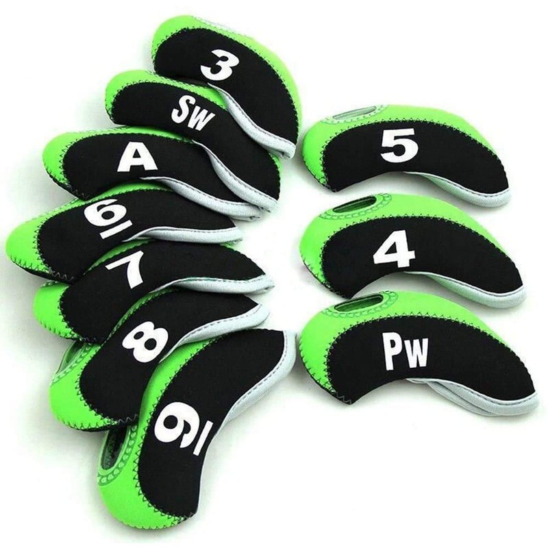 FLTRAD 10Pcs Golf Clubs Iron Head Covers 3-9 A/SW/PW Elastic
