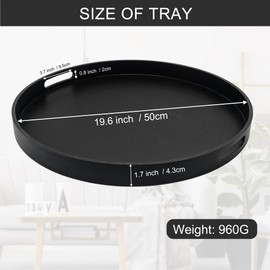 FramePro Large Round Wooden Coffee Table Trays 20" - Multi-Functional Home Decor Ottoman Serving Platter Black