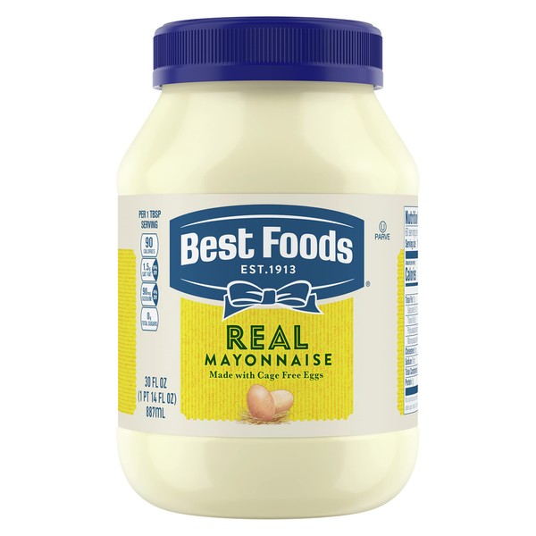 Best Foods Real Mayonnaise Mayo Jar For A Creamy Sandwich Spread or Condiment Gluten-Free, Made With 100% Cage-Free Eggs 30 oz