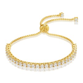 LOVE&LOVE Moissanite Tennis Bracelets for Women,3mm D color, VVS1 clarity Round Cut Imitation Diamond 18K Gold Plated 925 Sterling Silver Adjustable Bracelet,Jewelry Gift for Women Her Birthday Anniversary