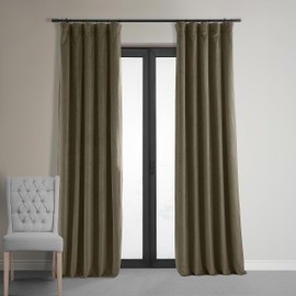HPD Half Price Drapes Signature Blackout Velvet Curtains 96 Inches Long Heat & Full Light Blocking Blackout Curtain for Bedroom & Living Room (1 Panel), 50W x 96L, Denver Taupe