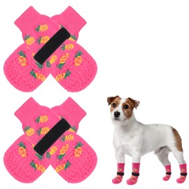 SCENEREAL Anti Slip Dog Socks for Hot/Cold Pavement, Double Sides Dog Boots & Paw Protectors to Prevent Licking Paws, Non Slip Small Medium Large Senior Dogs Socks for Hardwood Floors, Pineapple