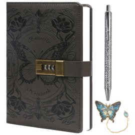 TIEFOSSI Diary with Lock for Women Girls, Lined Locked Journal, Butterfly Journal Notebook with Pen and Bookmark, A5 Refillable Locking Journals for Writing, 224 Numbered Pages