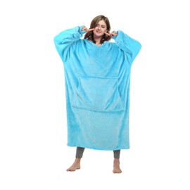 Catalonia Classy Oversized Fleece Hooded Blanket for Women Adults Girls Teens Men Soft and Cosy Portable Long Hooded Blanket Sweatshirt with Hood and Front Pocket Blue