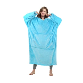 Catalonia Classy Oversized Fleece Hooded Blanket for Women Adults Girls Teens Men Soft and Cosy Portable Long Hooded Blanket Sweatshirt with Hood and Front Pocket Blue