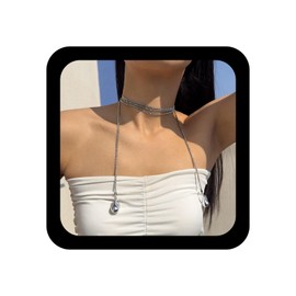 Wendalern Long Tennis Choker Necklace for Women Layered Rhinestone Chain Tassel Drop Lariat Y Necklace Double Teardrop Pendant Diamond CZ Chain Statement Necklace Party Prom Jewelry