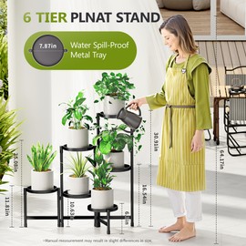 Cawukege 6 Tier Metal Plant Stand Indoor Clearance, Rotatable Corner Plant Shelf Outdoor, Tiered Flower Pot Display Stand, Black Multiple Plants Holder for Patio Living Room Balcony Garden Home Decor