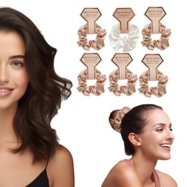 OWITER Satin Bridesmaid Scrunchies Bachelorette Hair Ties Set of 6 Bridal Shower No Damage Hairties ideas Gift for Wedding Party Favors Bridesmaid Proposal Gifts (champagne gold)