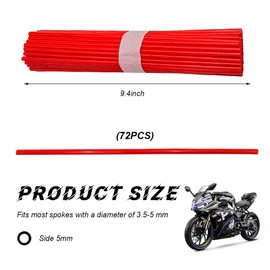FSTURIOS 72PCS Dirt Bike Spoke Covers, Motorcycle Spoke Skins Wheel Wraps Pipe for 8"-21" Rims, Dustproof Wheelchair Rim Decoration Protector Pipe Trim for Bicycle Dirt Pit Bike (Red)