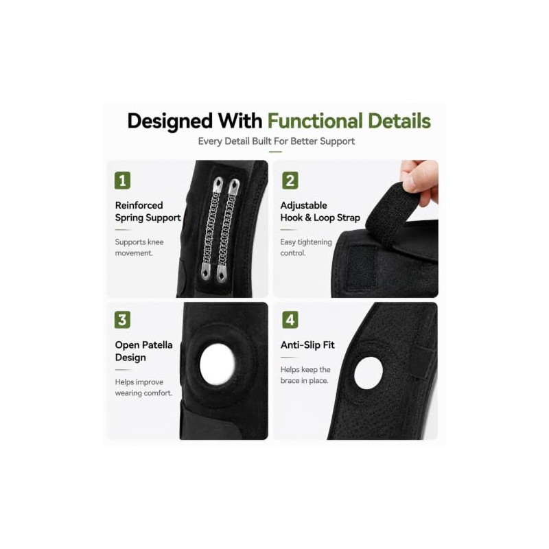 2 Pack Knee Support Brace Spring Compression Sleeve for Men