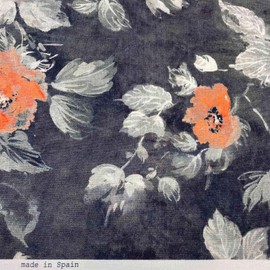 Kt KILOtela Anta Flowers Black Orange Canvas Fabric 100% Cotton - per metre - Digital Print - 160cm wide