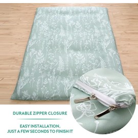 Arzocolia 100% Washed Cotton Futon Cover for Japanese Futon Floor Mattress with Zipper Twin Full Queen Machine Washable Super Soft (Sage Green Plant, Queen)