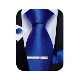 DiBanGu Men's Necktie Solid Silk Tie and Pocket Square Wedding Tie Cufflinks Set Formal, One Size, Royal Blue