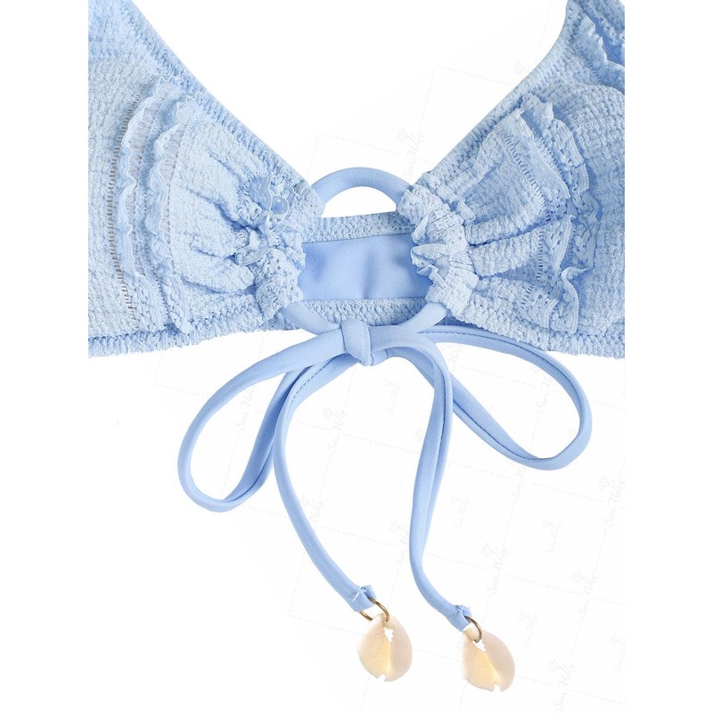 seamoly Lace Ruffled Trim Cinched Tied Front Tie Side Bikini