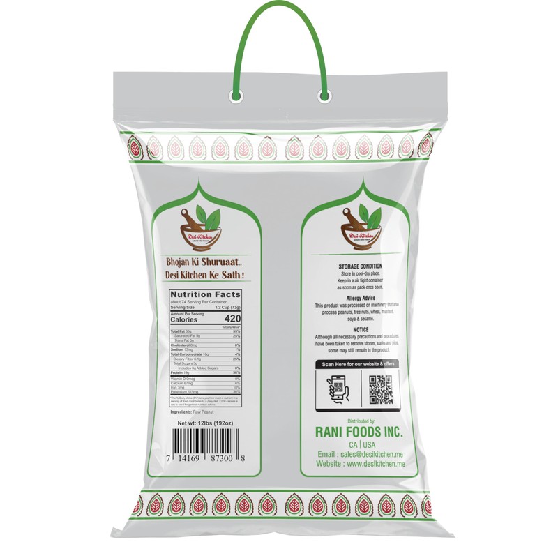Desi Kitchen Raw Peanuts Whole with skin (Uncooked, Unsalted) 12lbs