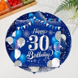 40PCS 30th Birthday Party Set, including Navy Blue 7-inch Dessert Plate and 30th Birthday Napkins, suitable for 20 guests attending birthday parties, decorated with blue and silver themes