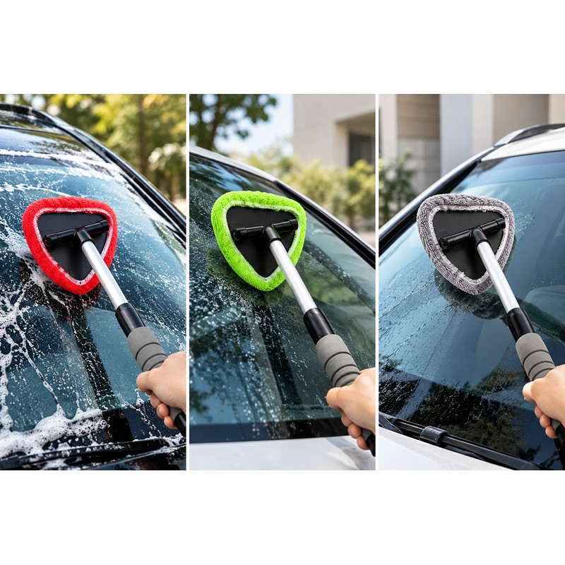 Telescopic Microfiber Windshield Cleaning Tool with Reusable Pad and Replacement