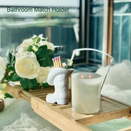 Pexguka Cowboy Boot Match Holder With Striker - Ceramic cowgirl boots coastal Western home decor aesthetic, Matchesboxes For pink Bathroom Bedroom Glossy White