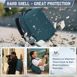 RAINSMORE Camera Backpack Hard Shell for DSLR/SLR Waterproof Camera Bag with Laptop Compartment 15.6 Inch Professional Camera Case with Rain Cover Photography Backpack Bag with Camera Lens Case Green