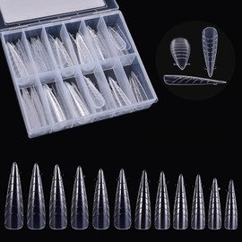 siyuwuro 120Pcs Poly Extension Gel Dual Nail Form Clear 12 Sizes Long Almond False Nail Models Full Cover with Scale Solid Nail Gel Glue Manicure Design Tool Salon Home DIY