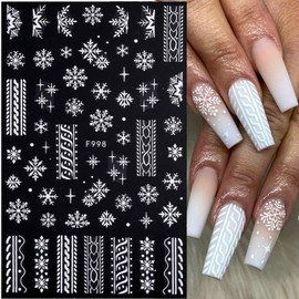 6 Sheet Christmas Nail Art Sticker Decals 3D White Snowflake Elk Design Nail Decals Self-Adhesive Nail Art Supplies Heart Stars Nail Art Sticker Decoration for Women Manicure Accessories Supplies