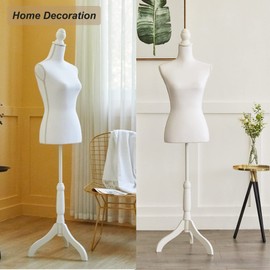 Female Mannequin Torso Dress Form Height Adjustable Pinnable Mannequin Body with Sturdy Tripod Stand for Sewing, Dressmaker, Home Decor, Jewelry & Clothing Display, White