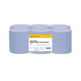 AmazonCommercial Multipurpose Wiping Paper, 2-ply Centrefeed, Blue Roll Recycled, 6 Rolls (1 pack), 450 Sheets per Roll, Sheet Size: 30 x 20 cm