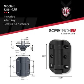Safetech Hardware MegaKlik Self Closing Gate Hinges | Self-Aligning Heavy Duty Spring Hinges | Adjustable Tension | Pool safety Hinge | Square Post, Aluminum Gates | Swing Close 185 lbs SHH135 - Black
