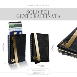 MAGGIORE LUXURY Indestructible Genuine Leather Wallet Men Women Credit Card Holder Wallet Slim RFID Protection Anti-Clonation Black Milano Genuine Leather Slim Indestructible, Black Milano genuine