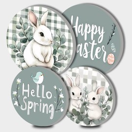 Easter and Spring Round Stove Burner Covers Set,Cute Bunny Print Gas Stove Burner Covers,Electric Stove Burner Covers,Metal Stove Burner Cover Kits,4 Pieces 8 Inches&10 Inches Happy Easter Series