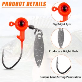 Crappie Jig Heads Fishing Hooks Kit,25pcs Underspin Lures Jig Head with Spinner Blade Eye Ball Painted Fishing Jigs for Bass Trout Saltwater Freshwater 1/16oz 1/8oz 3/16oz