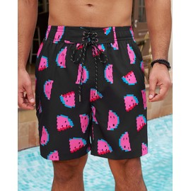 Milin Naco Mens Swim Trunks 7 Inch Inseam Compression Liner 2 in 1 Printed Swimming Short Men Bathing Suit Board Shorts Men's Swim Suits