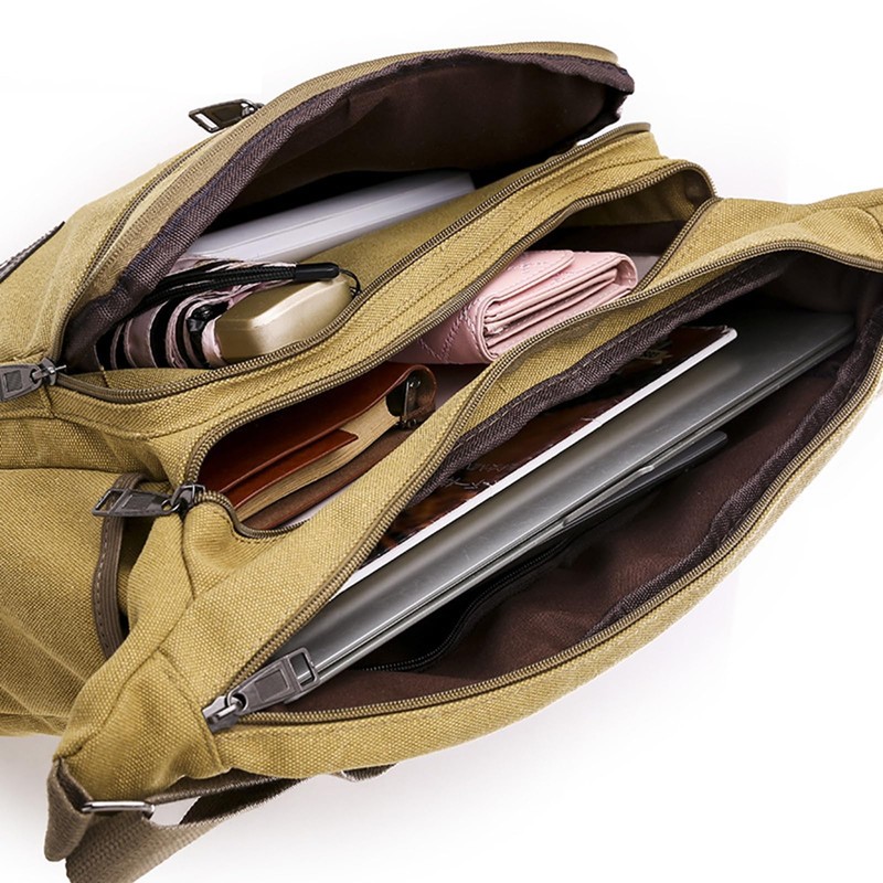 NEXSTAGES Shoulder Bag, Men's, Large Capacity, Canvas, Canvas, Khaki