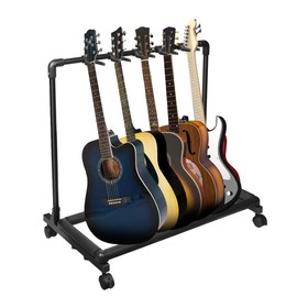 AZOR 7 Multi Guitar Stand Rack with Wheels, Folding Design 7 Holder Guitar Rack for Acoustic Electric Guitar, Bass, Soft Cushioning Sponge Protects Your Instruments