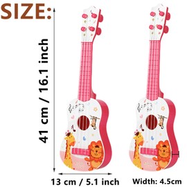 41 cm Mini Guitar, Children's Guitar, Toy Guitar, Ukulele Guitar Toy, Guitar Toy Hen, Ukulele Children with 4 Adjustable Sides, for Children, Toddlers, Girls, Boys, Pink