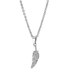 Mens Womens Stainless Steel Small Vintage Feather Leaf Pendant Necklace with 20 inches Rope Chain(CA)