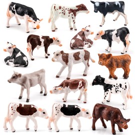 LC JoyCre - Juego de 15 cifras de terneros para niños pequeños, cifras realistas de vacas Holstein, para niños, vacas simmentales, becerro suizo, ternero de las tierras altas, decoración de pastel de