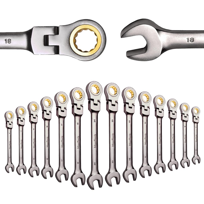 MoJoTools 23-Piece Flex-Head Ratcheting Combination Wrench Set-Includes 14PCS Metric 8-24mm