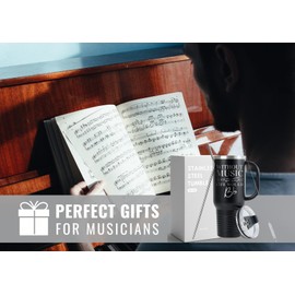 Onebttl Music Lover Gifts For Men, Women - Without Music Life Would B Flat - 40oz/1180ml Stainless Steel Insulated Tumbler with Handle, Straw & Lid - Musician Gifts, Musical Lovers Gift (Black)