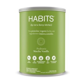 HABITS BY NOT A FANCY KITCHEN  Proteína Vegetal en Polvo  Sabor Matcha Vainilla 488 g  21.5 g de Proteína Por Porción  Sin Azúcares Añadidos, Fuente  