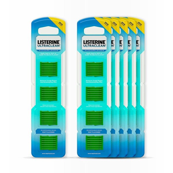 REACH® Listerine Ultraclean Access Flosser Refill Heads | Dental Flossers | Refillable Flosser | Effective Plaque Removal | Mint Flavored | 28 ct, 6 Pack, Package May Vary