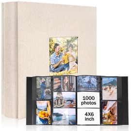 Colemoly Photo Album 4x6 1000 Photos Linen Cover with Window Storing & Displaying 1000 Memorable Pictures of Friends & Loved Ones(Beige, 1000 Pockets)