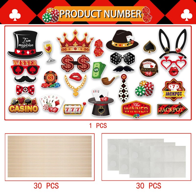 30PCS Las Vegas Photo Booth Props