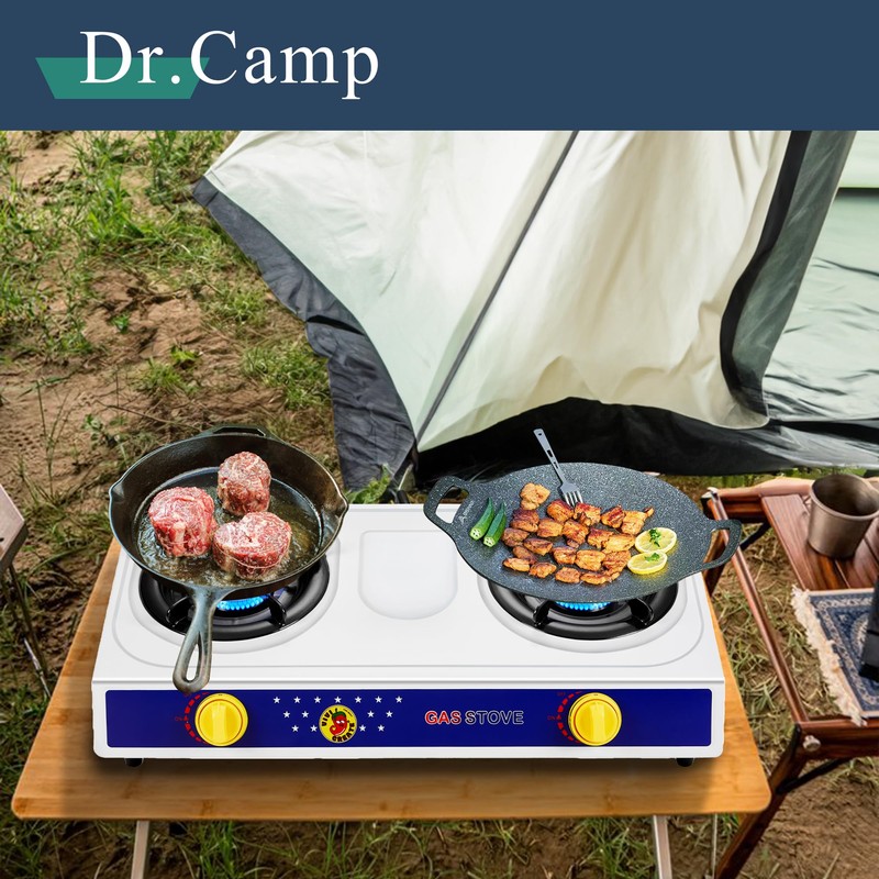 Dr.Camp 2 Burner Camping Stove with white color