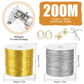 Lainballow 2 Rolls 328 FT Craft Wire, 0.3 mm Metal Wire, Bendable Jewelry Wire, Tarnish Resistant Copper Wires, Crafting Wires for Jewelry Making Sculpting DIY Crafts Beading Floral (1Silver, 1Gold)