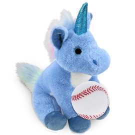 DolliBu Blue Unicorn Stuffed Animal with Baseball - Soft, Huggable Unicorn, Great Gifts for Kids Who Love Sports, Cute Mythical Plush Toy for Kids, Adults - 9 Inch