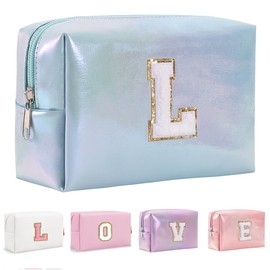 Yintry Makeup Bag Set Organizer Cotton Letter Cosmetic Pouch Large Capacity Travel Toiletry Bag Women Girls Birthday Gifts Portable Brush Storage Bag with Divider and Handle