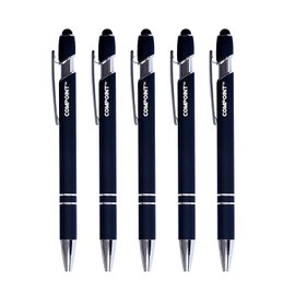 COMPOINT Slim Screen Touch Stylus, 2-in-1 Ink Ballpoint Ball Pen, and Slim Stylus for Universal Tablet SmartphoneWith built-In Clip For Easy Carrying, Black, 5-PACK